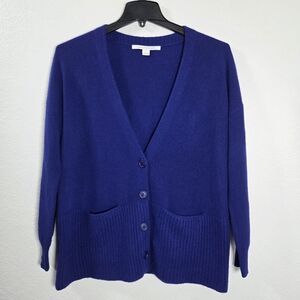 Diane von Furstenberg Zermatt 100% Cashmere Cardigan Sweater Royal Blue, Small